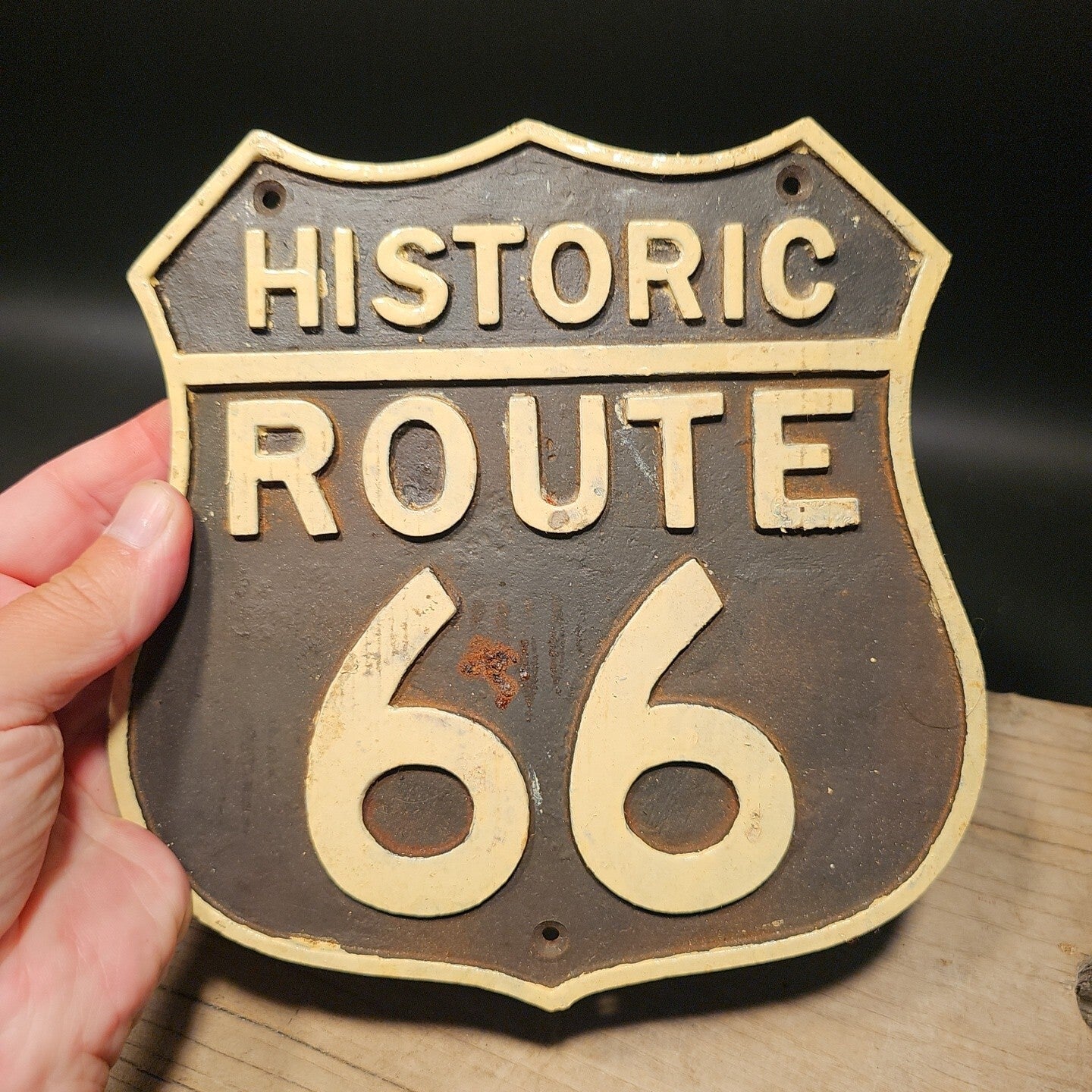 Antique Vintage Style Cast Iron Historic Route 66 Plaque Sign