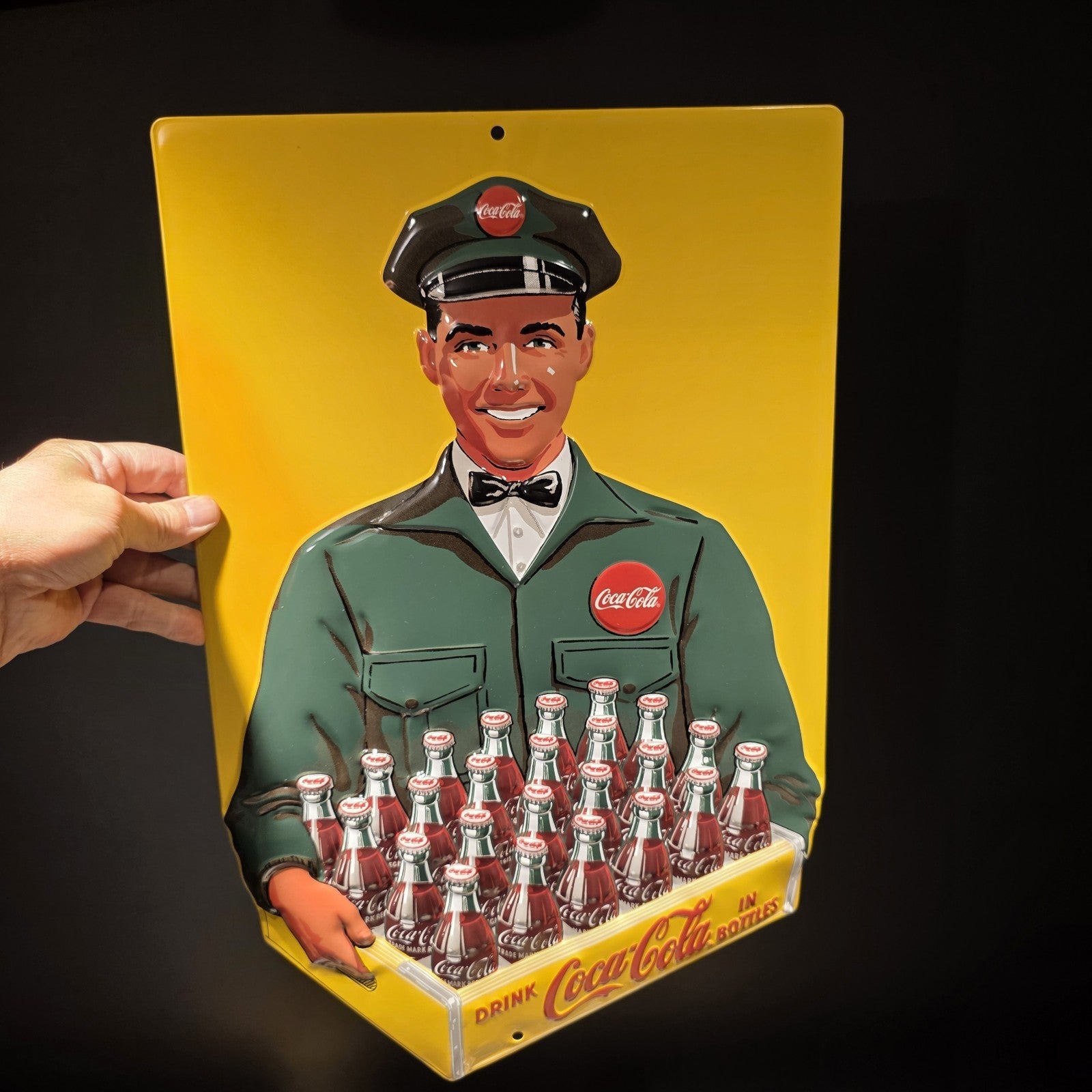 20" Vintage Style Coca-Cola Delivery Man Sign Embossed Coke Advertising