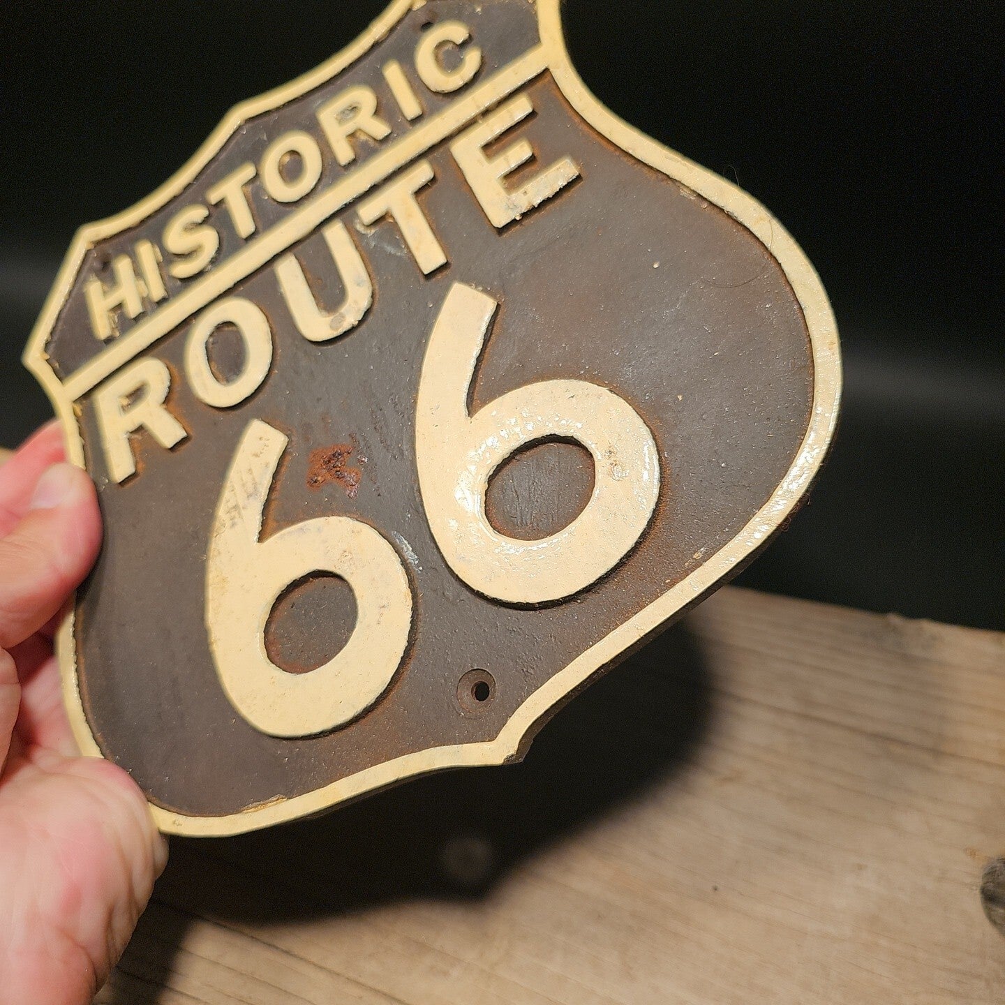 Antique Vintage Style Cast Iron Historic Route 66 Plaque Sign