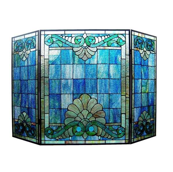 44" Victorian Folding Stained Glass Fireplace Screen