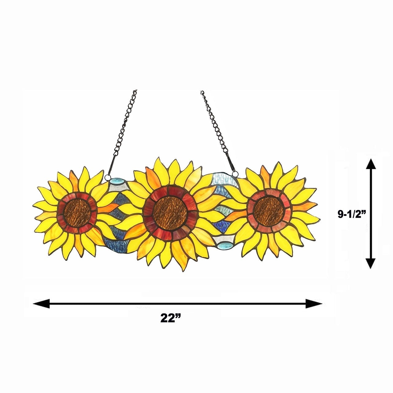 22" Stained Glass Sunflower Window Panel – 3 Flower Suncatcher