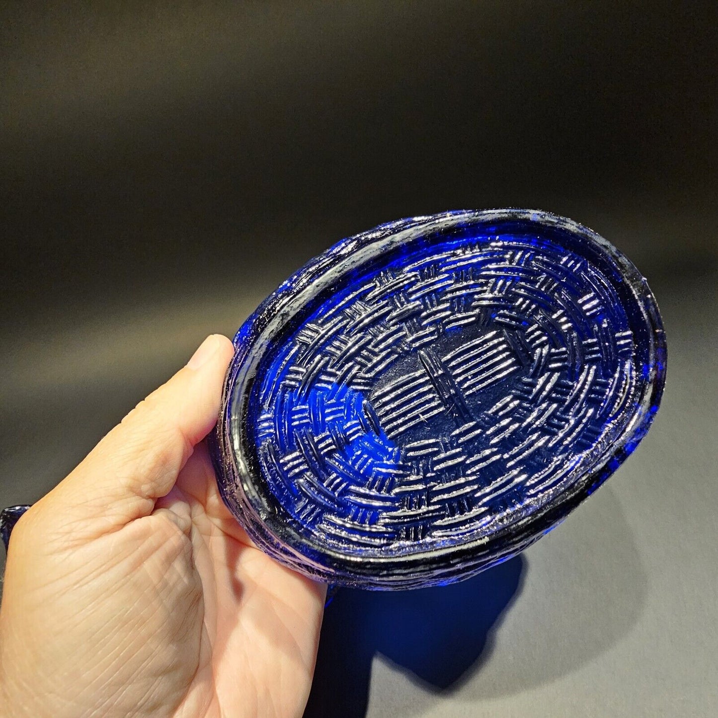 Antique Vintage Style Cobalt Blue Depression Glass Chicken Hen On Nest Dish