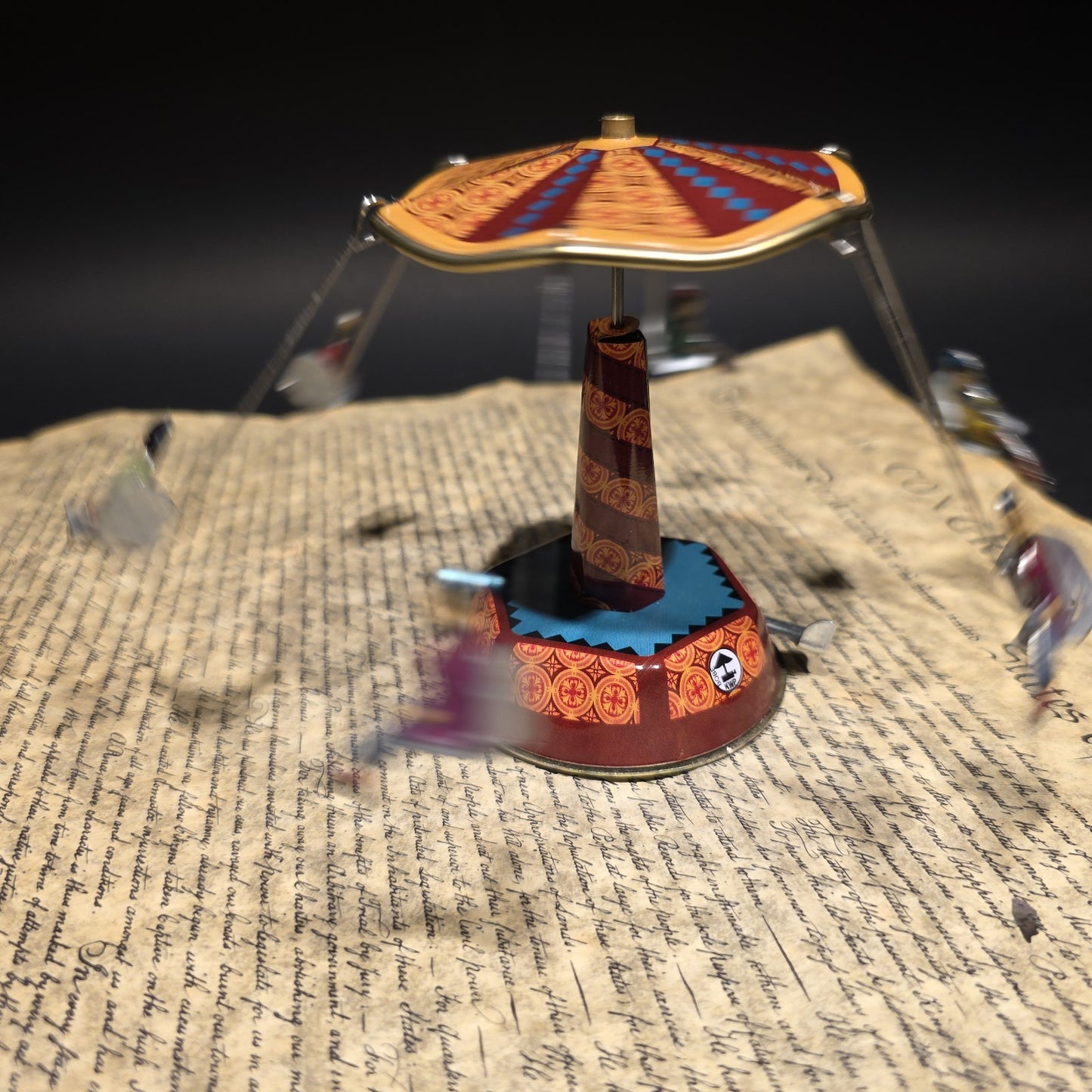 Vintage Style Tin Litho Carousel Swing Ride Wind-Up Amusement Park Toy