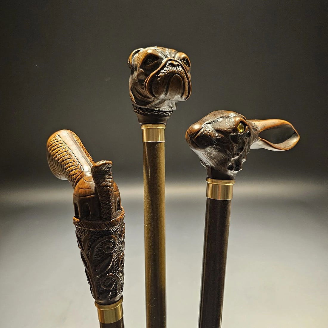 36" Antique Style Lot of 3 Figural Walking Stick Canes