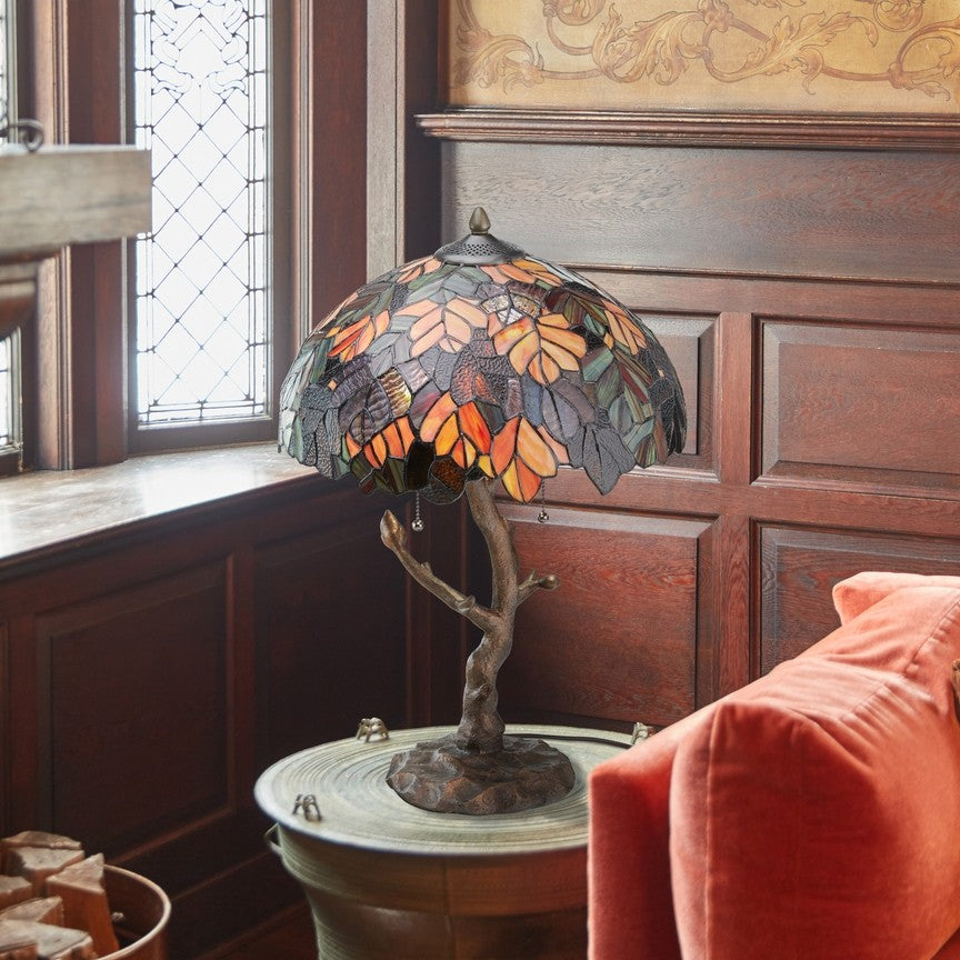 24.5"H Antique Style Tree Stained Glass Table Lamp