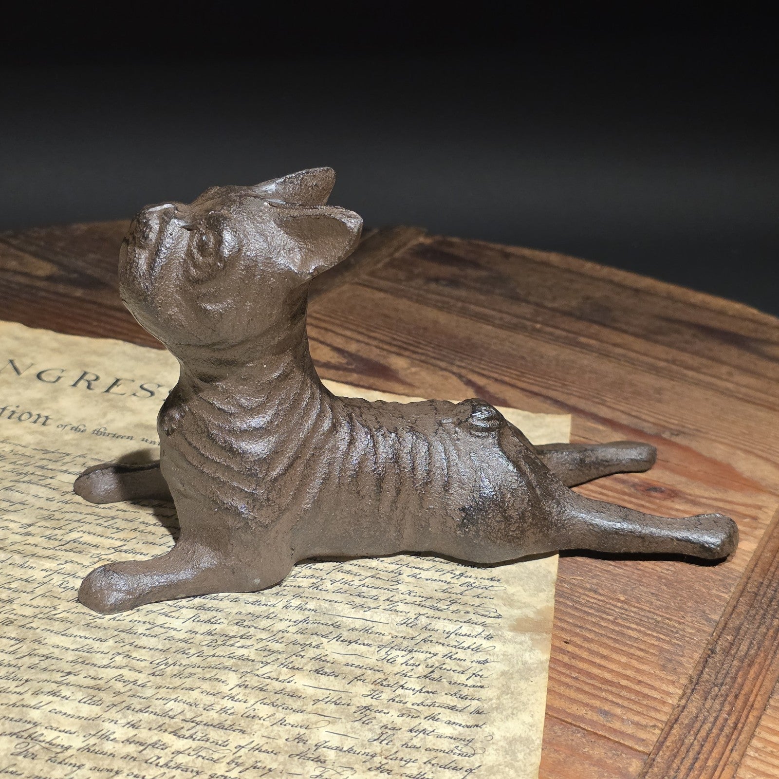 Cast Iron French Bulldog Doorstop – Vintage Style Reclining Dog Rust/Black