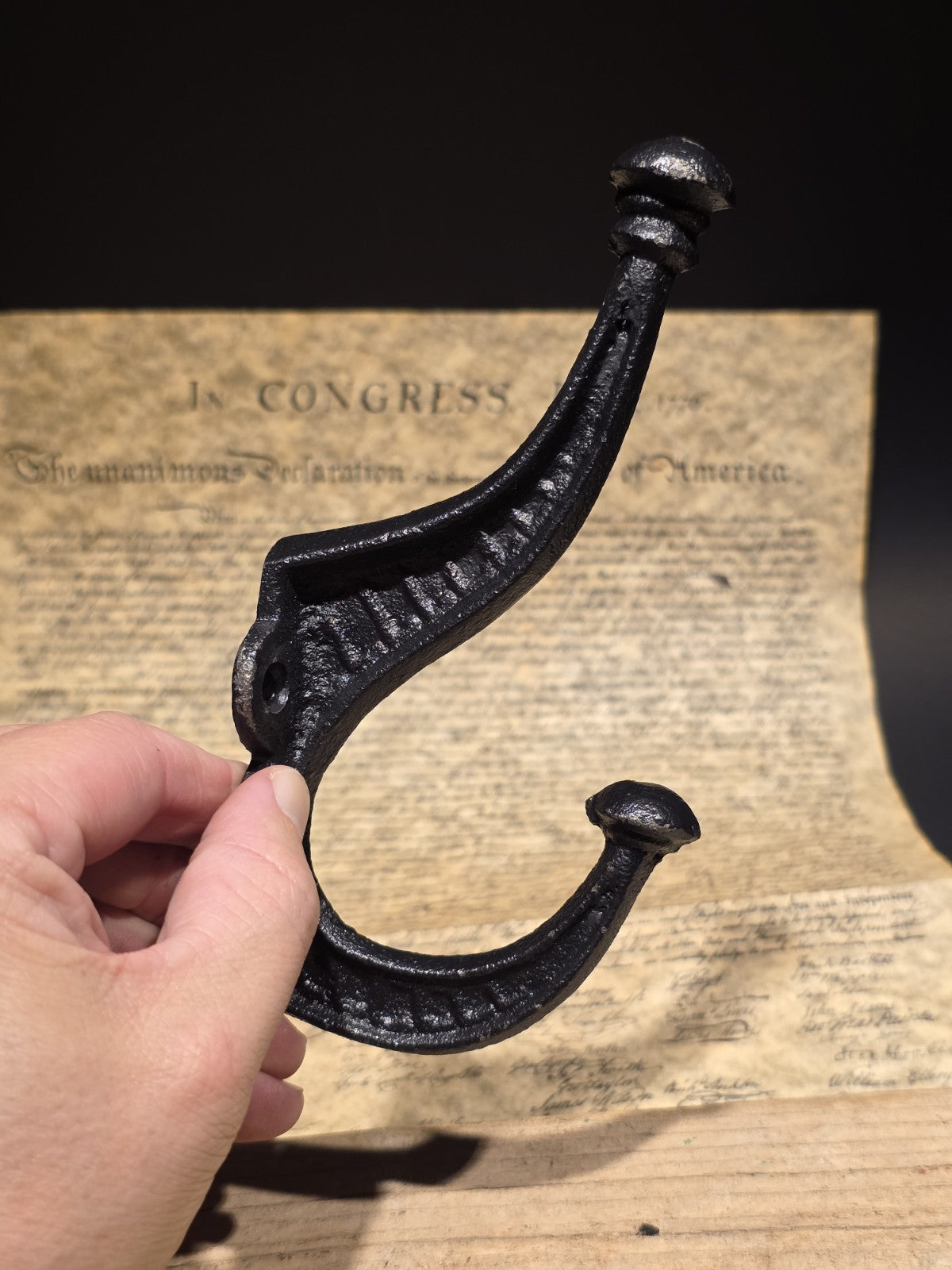 Vintage Style Black Cast Iron Wall Hook Hat & Coat Hanger