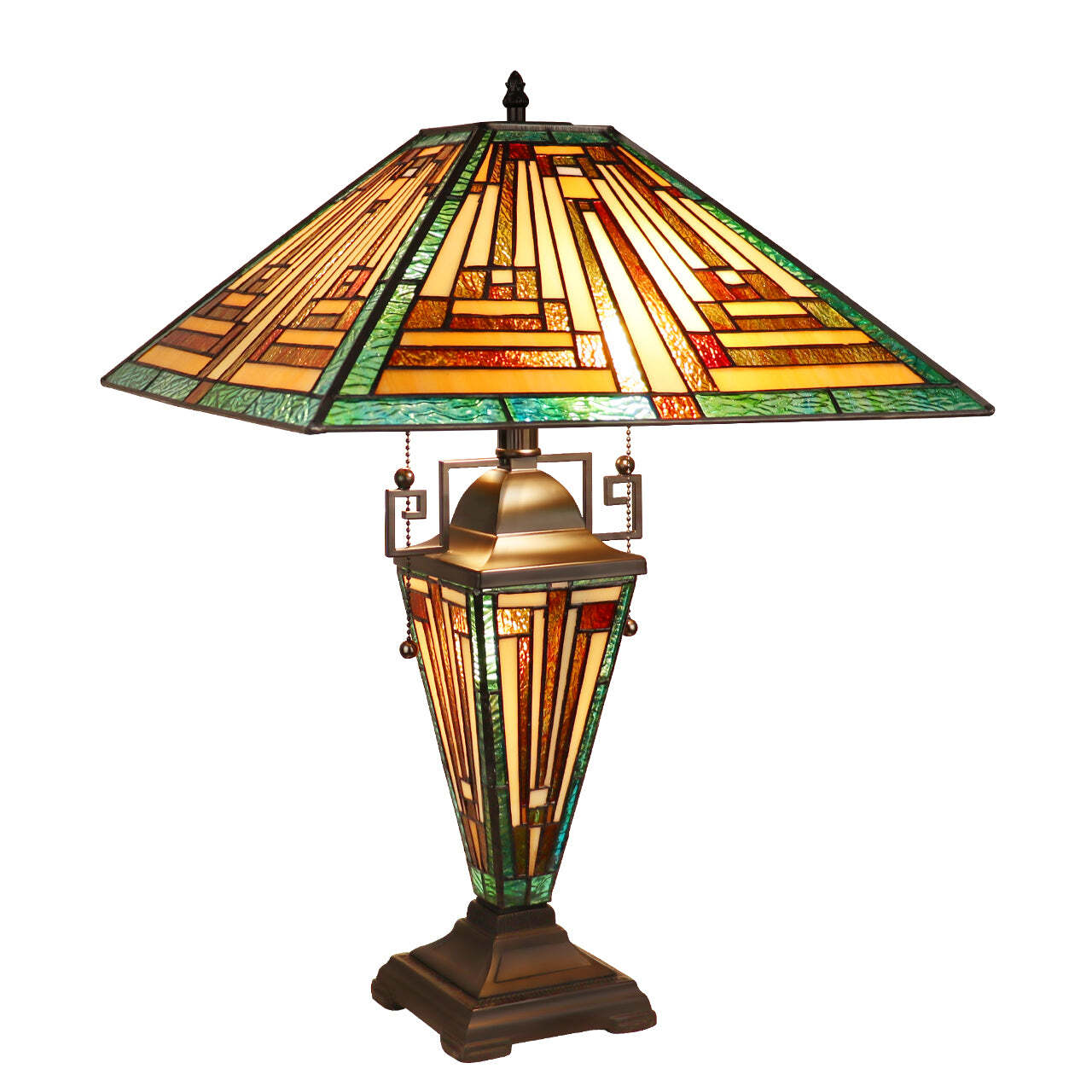 22.91" 3 light Antique Vintage Style Stained Glass Mission Table Lamp