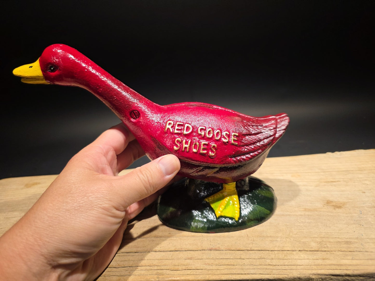 9" Vintage Style Red Goose Shoes Cast Iron Goose Bank  Advertising Bank