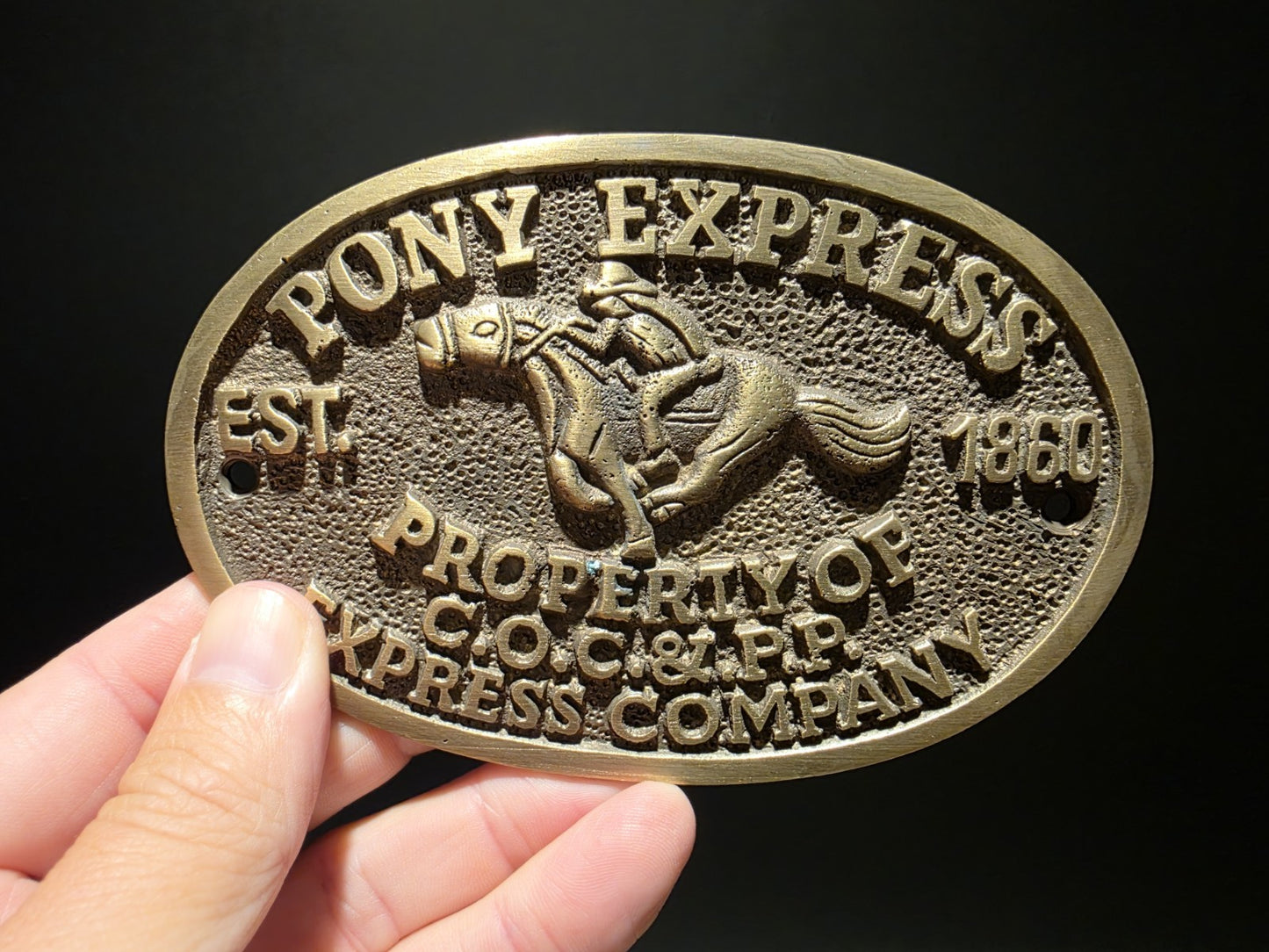 5" Antique Vintage Style Brass Pony Express Oval Plaque