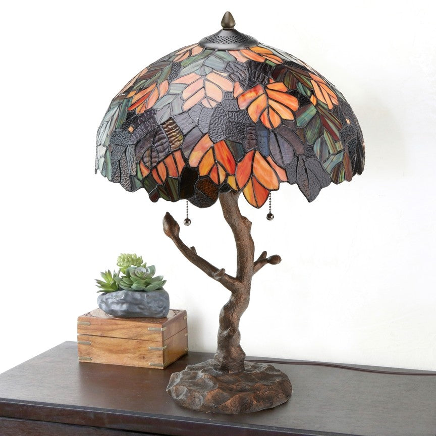 24.5"H Antique Style Tree Stained Glass Table Lamp