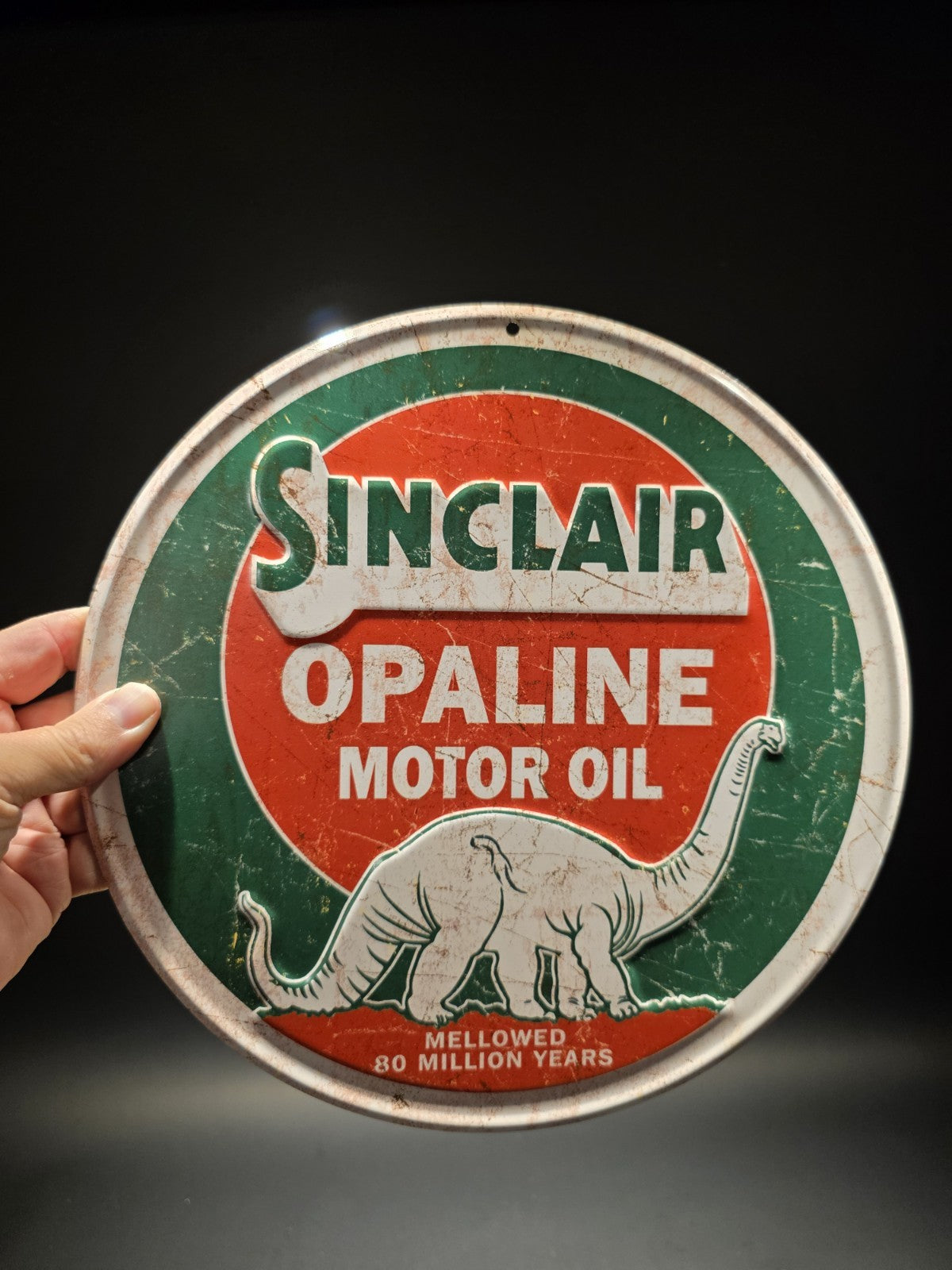 11 1/2" Antique Vintage Style Round Metal Sinclair Sign Motor Oil Plaque