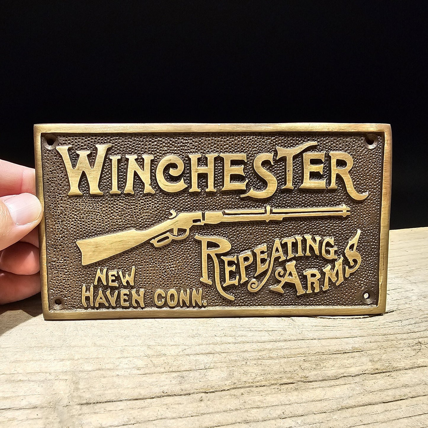 6 5/8" Antique Vintage Style Brass Winchester Plaque Sign