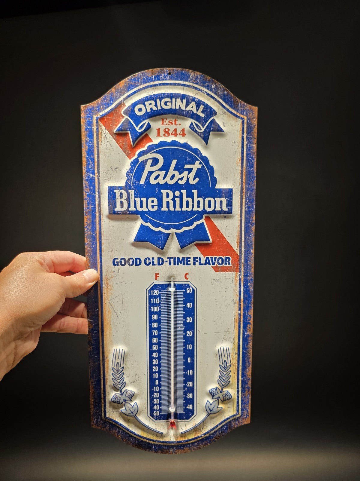 17.5 "Pabst Blue Ribbon Beer Thermometer  Vintage Style Metal Advertising Sign