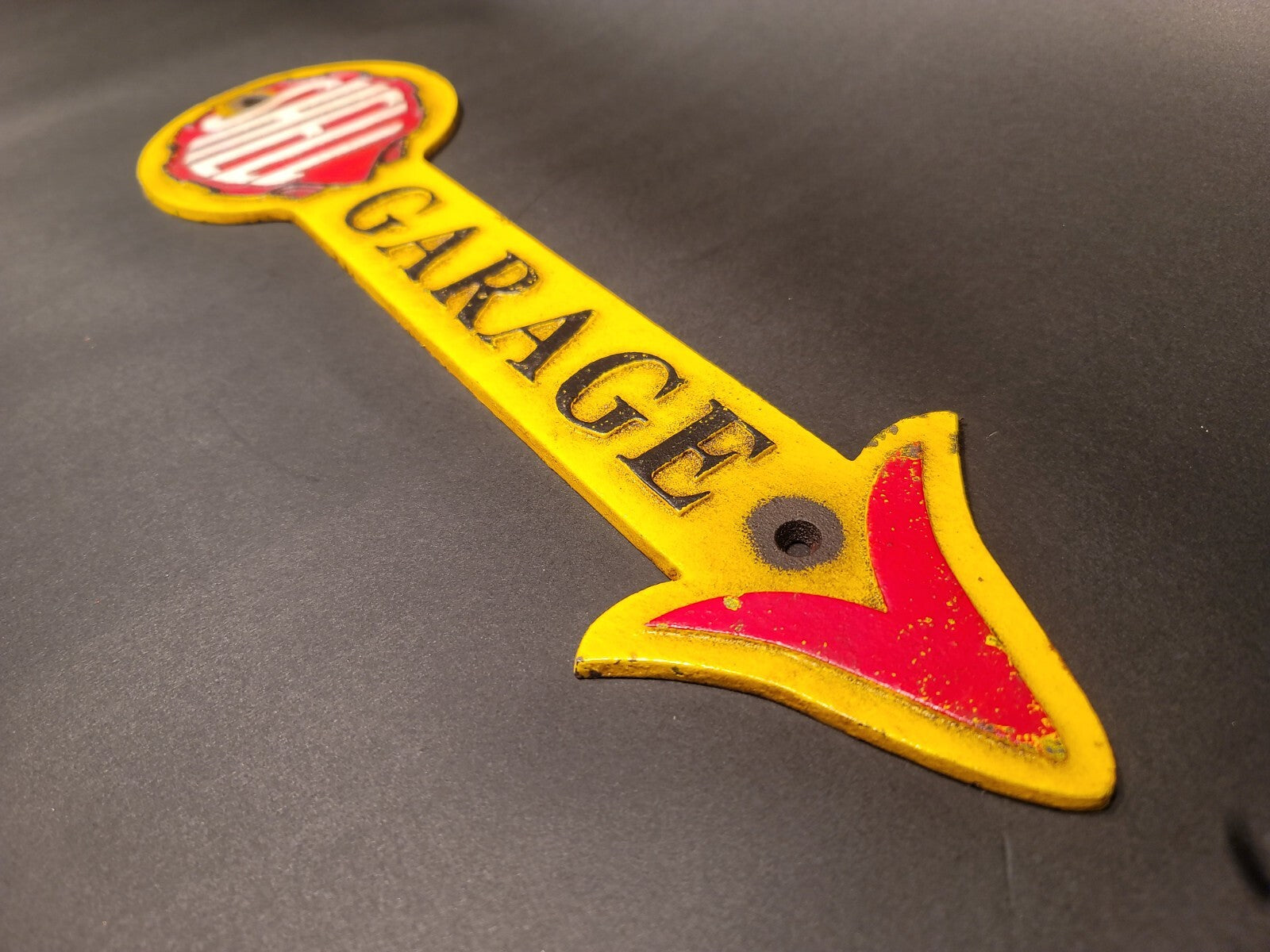 Antique Vintage Style Cast Iron Shell Gas Oil Garage Sign Plaque
