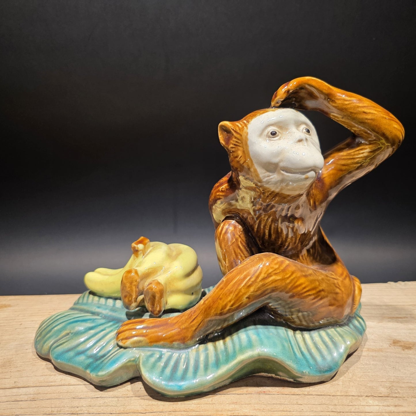 8" Majolica Style Monkey with Bananas Figurine – Wilson Ceramic Statue