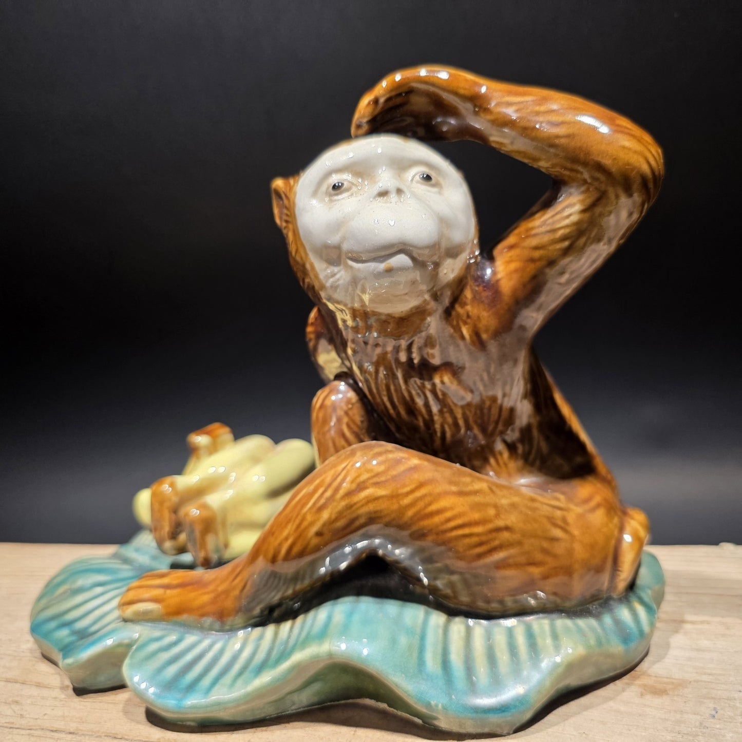 8" Majolica Style Monkey with Bananas Figurine – Wilson Ceramic Statue