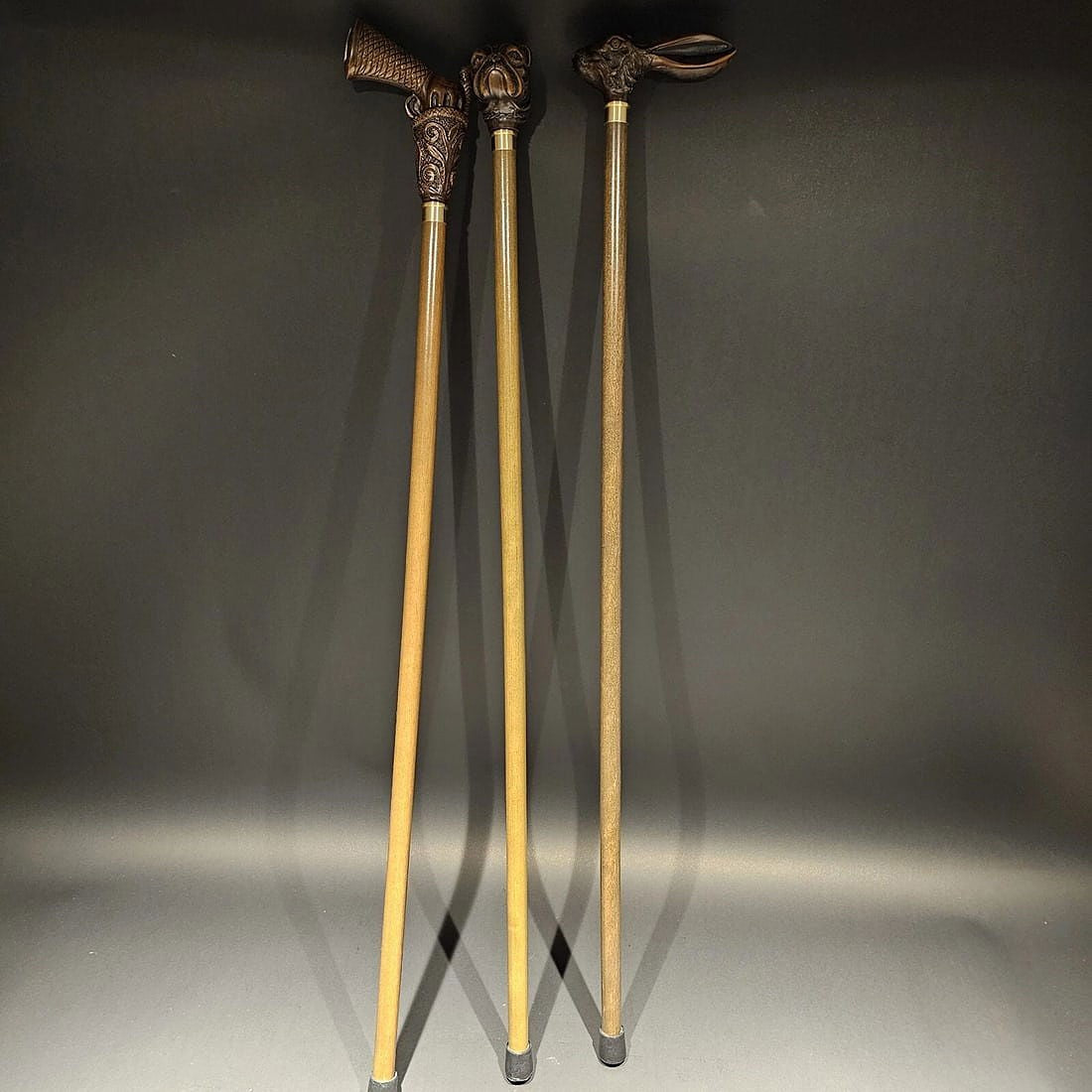 36" Antique Style Lot of 3 Figural Walking Stick Canes