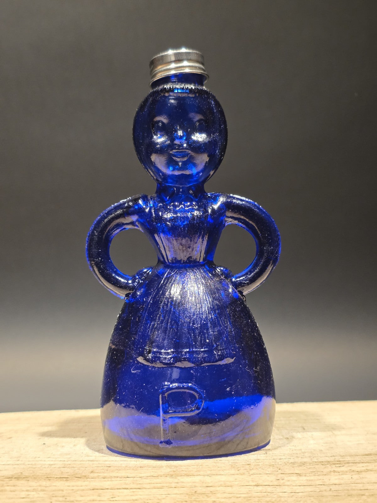7" Vintage Style Cobalt Blue Depression Glass Lady Bottle