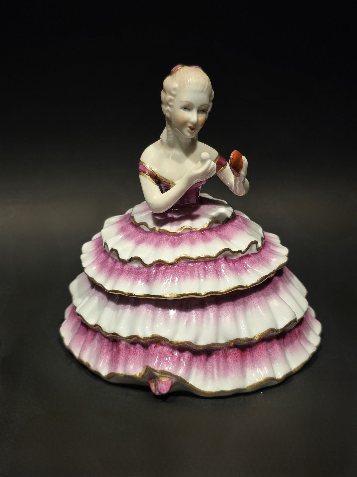 6"  Vintage Style Porcelain Half Doll Powder Box Lady Figurine Vanity Trinket