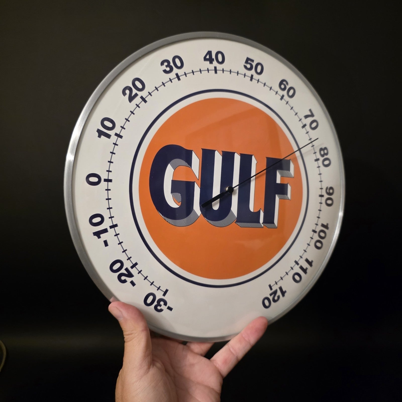 12" Antique Vintage Style Round Gulf Oil Wall Thermometer Sign