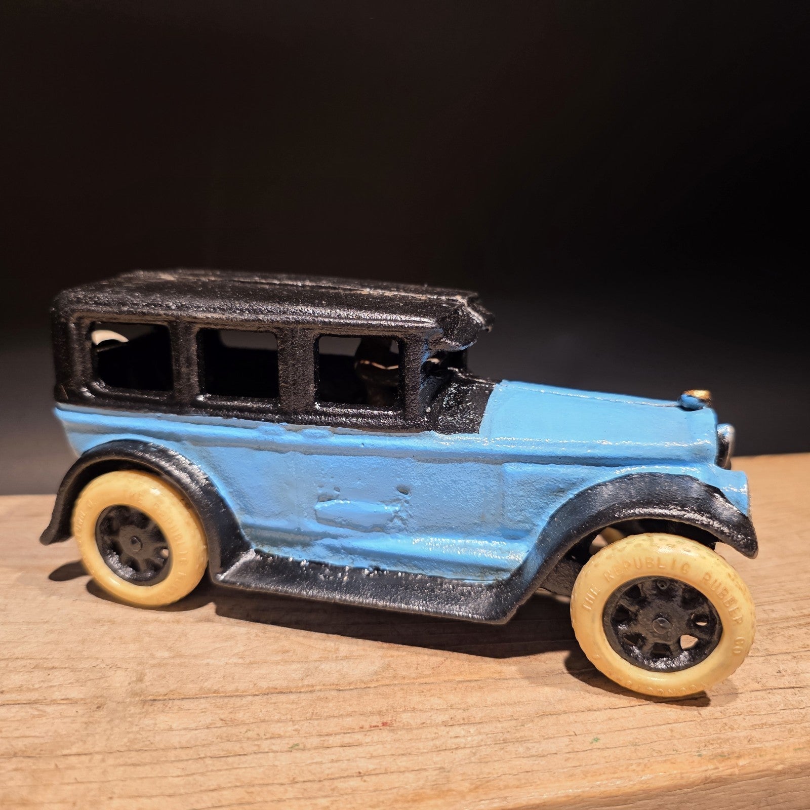 8" Antique Vintage Style Blue Cast Iron Toy Race Car