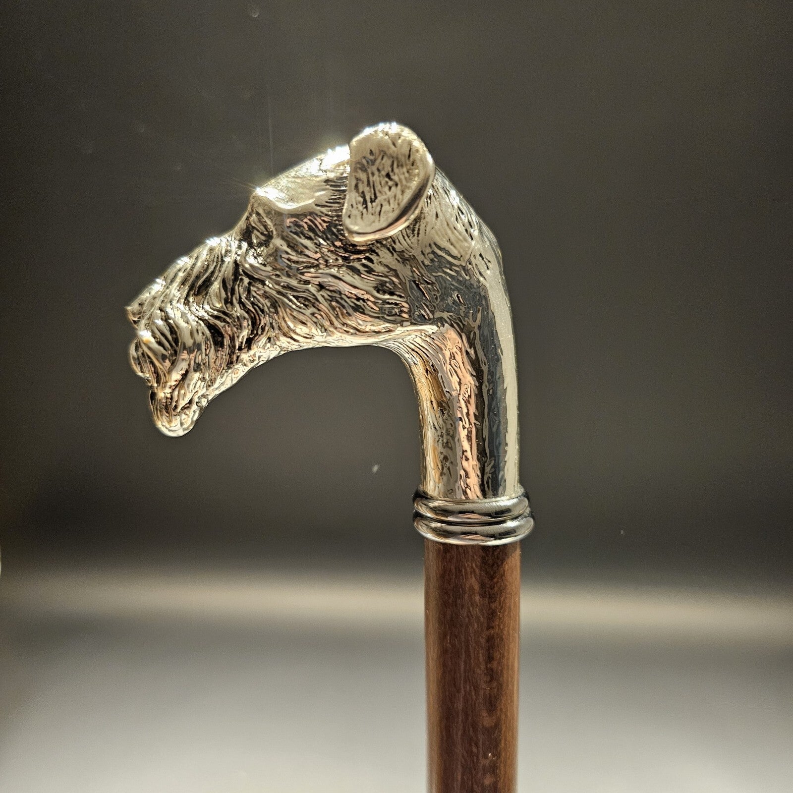 36" Antique Style Fox Terrier Dog Head Walking Stick Cane
