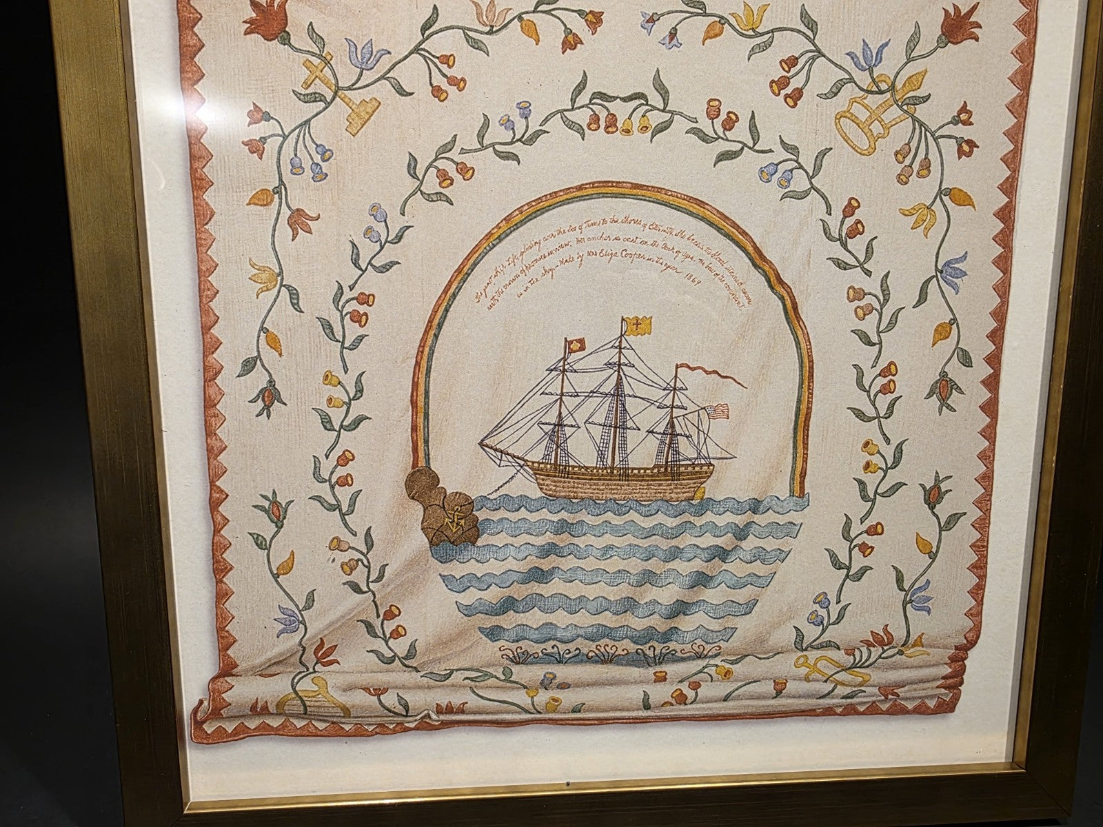 12x12 Vintage Style Ship Sampler Framed PRINT