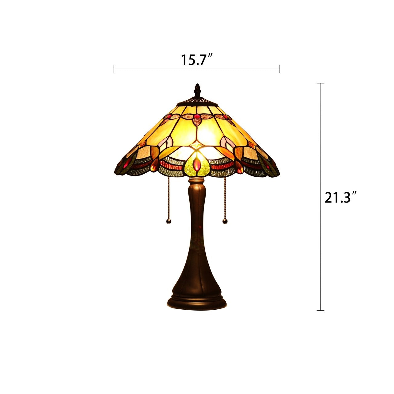 21.3" Amber Cream Colored Stained Glass Table Lamp