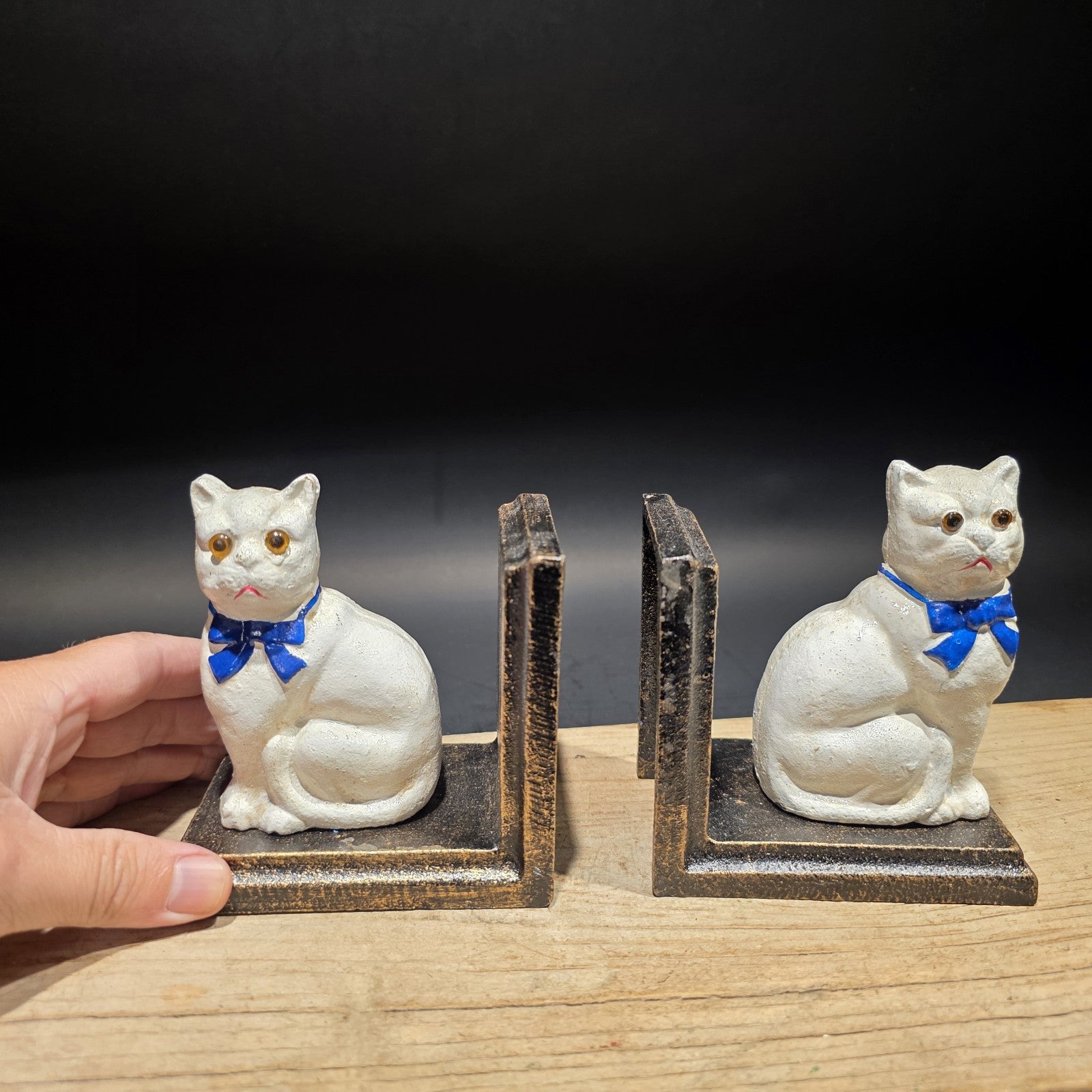 Pair of Vintage Style Cast Iron White Cat Bookends