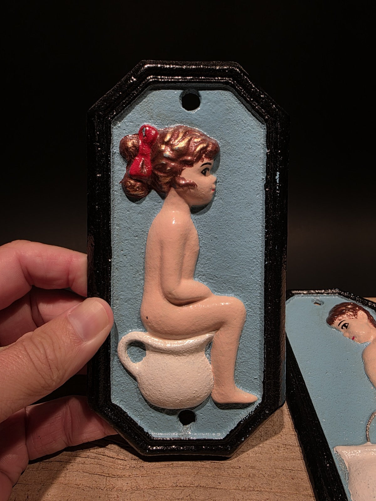 7" Antique Vintage Style Cast Iron Funny Boy Girl Bathroom Signs Plaque