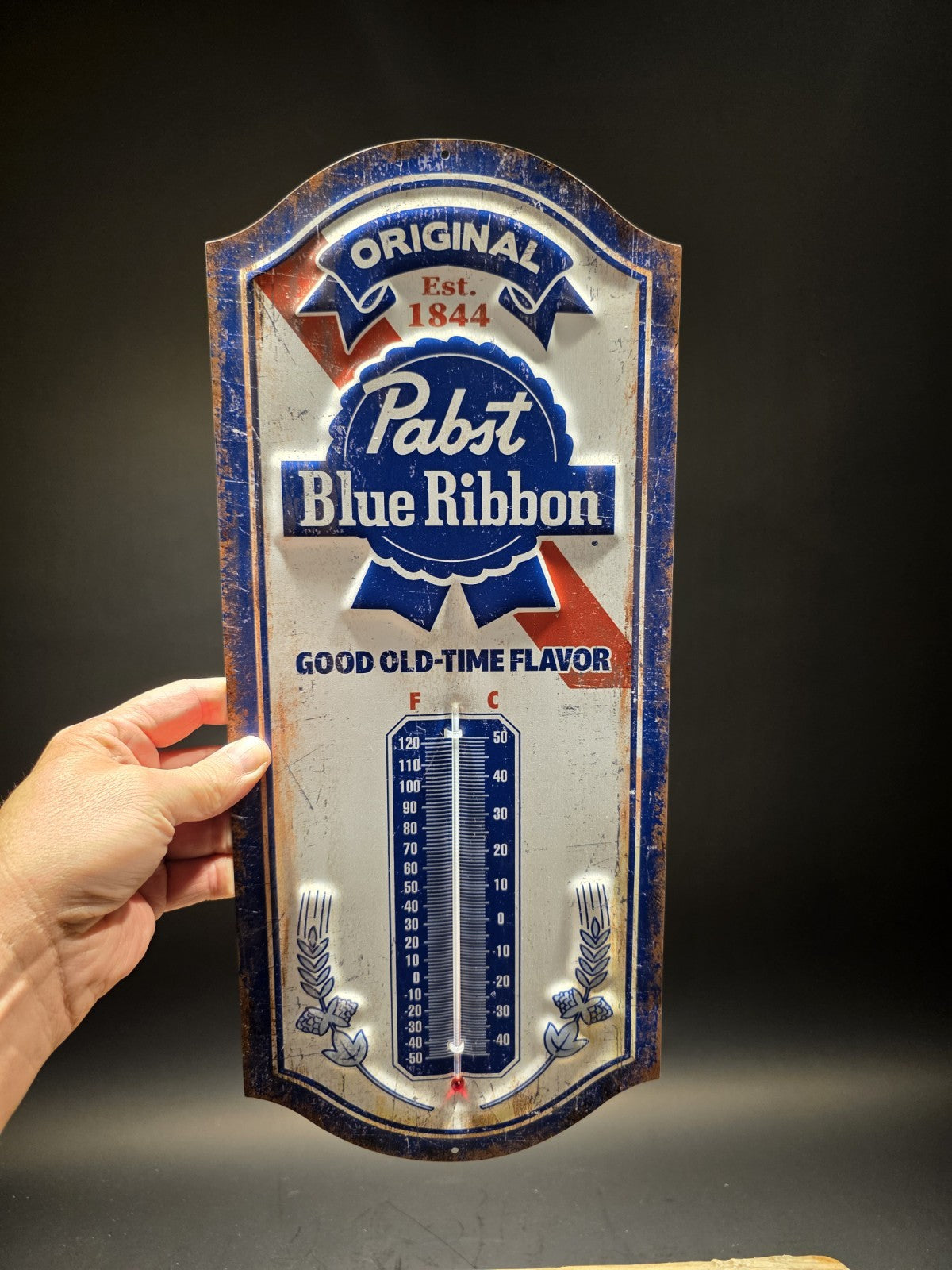 17.5 "Pabst Blue Ribbon Beer Thermometer  Vintage Style Metal Advertising Sign