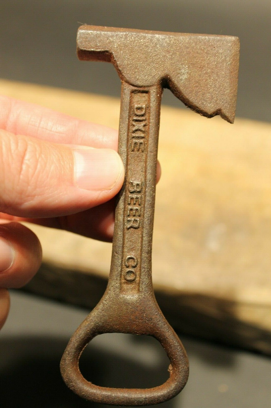 Antique Vintage Style Cast Iron Dixie Beer Bottle Opener Fireman Axe Hatchet