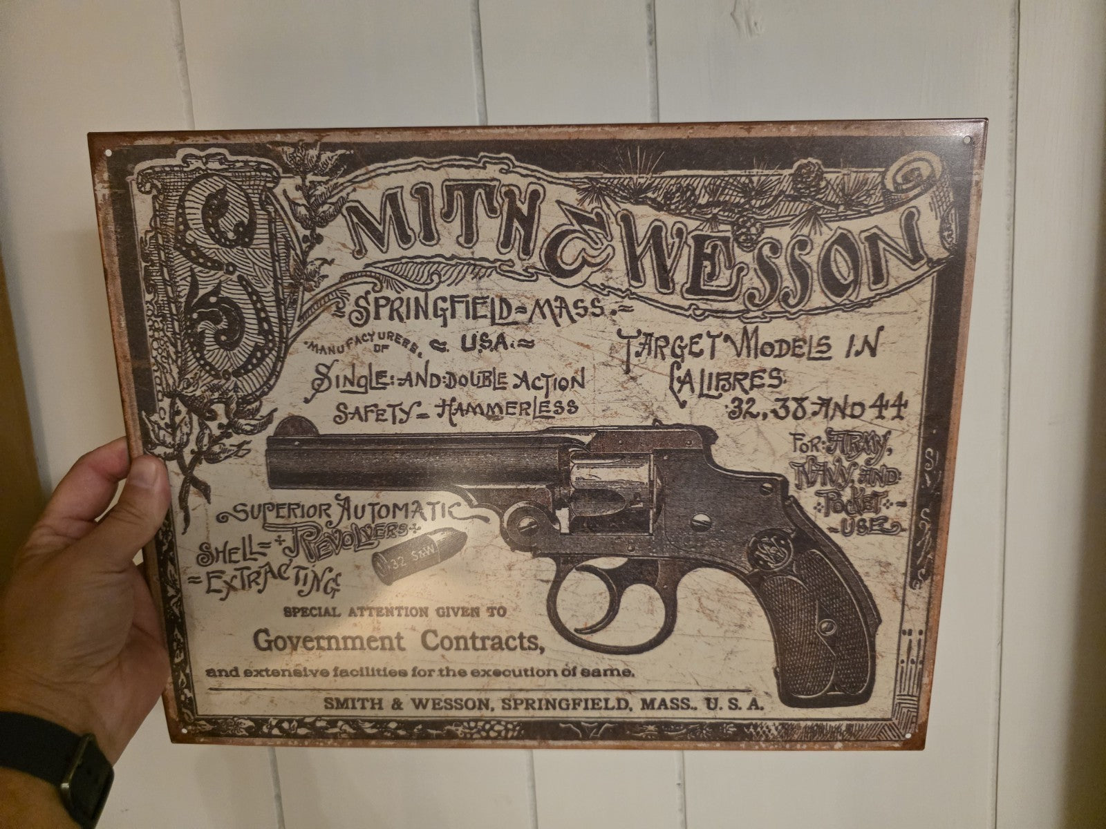 Vintage-Style Smith & Wesson Tin Sign – 1892 Revolver Advertisement