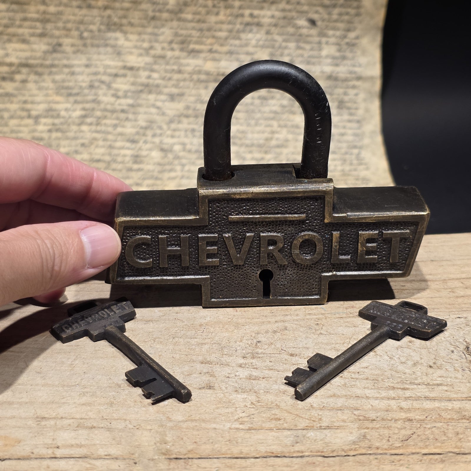 Vintage Style Brass & Iron Trunk Chest Box Chevrolet Lock Padlock