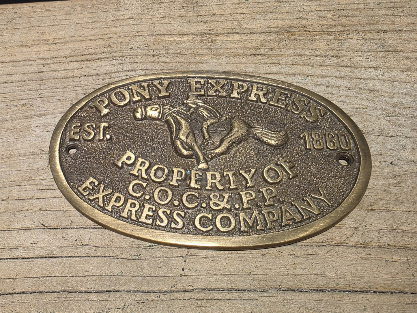 5" Antique Vintage Style Brass Pony Express Oval Plaque