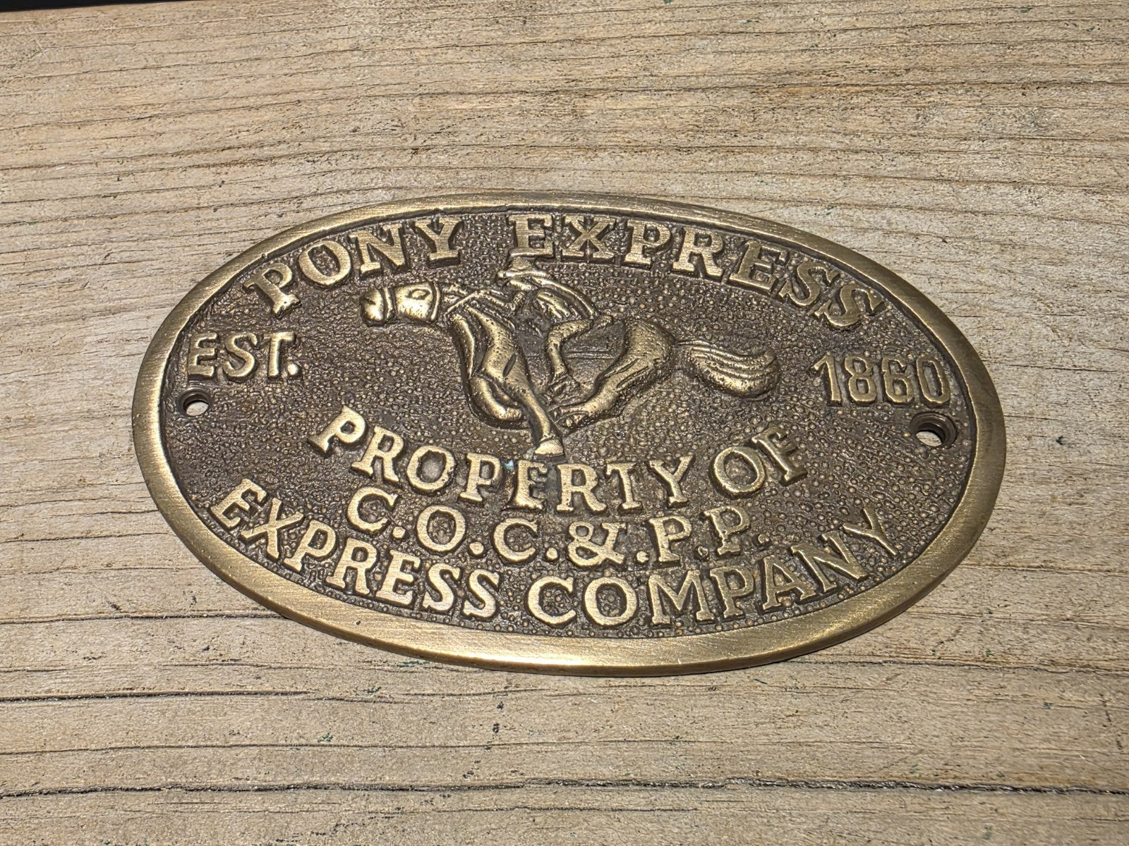 5" Antique Vintage Style Brass Pony Express Oval Plaque