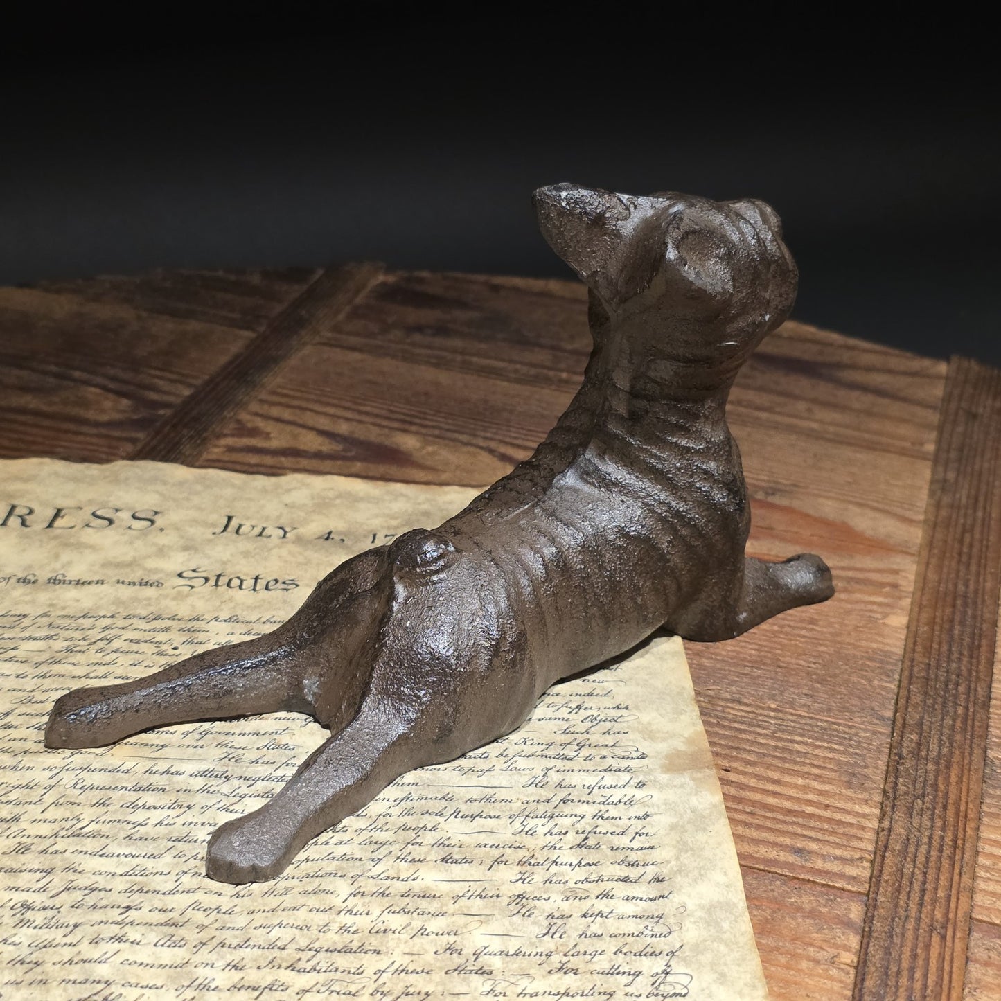 Cast Iron French Bulldog Doorstop – Vintage Style Reclining Dog Rust/Black