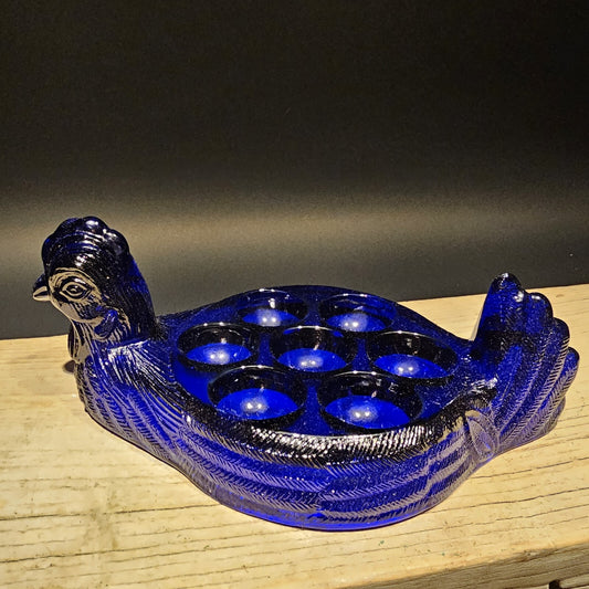 Vintage Antique Style Cobalt Blue Depression Glass Nesting Chicken Egg Holder
