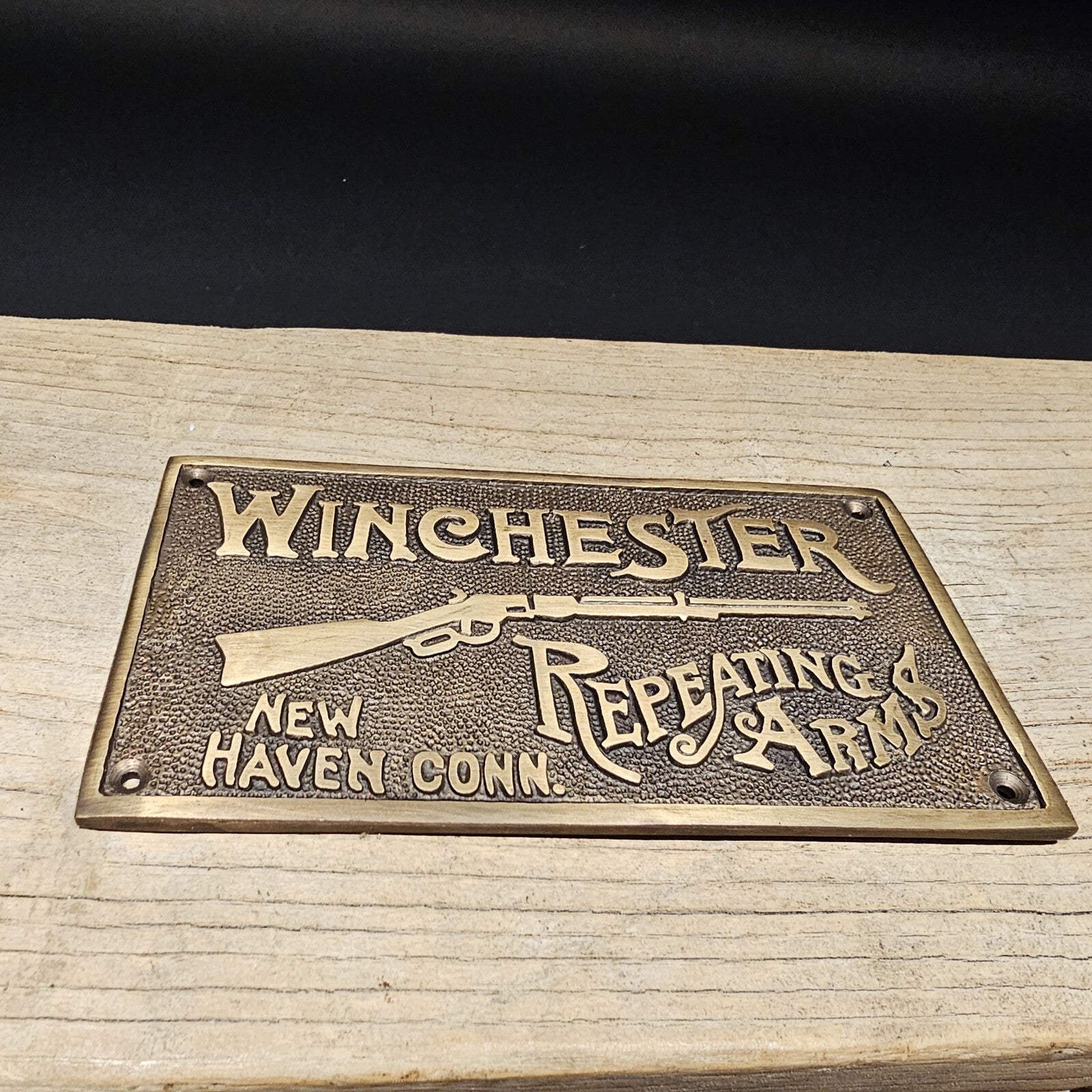 6 5/8" Antique Vintage Style Brass Winchester Plaque Sign