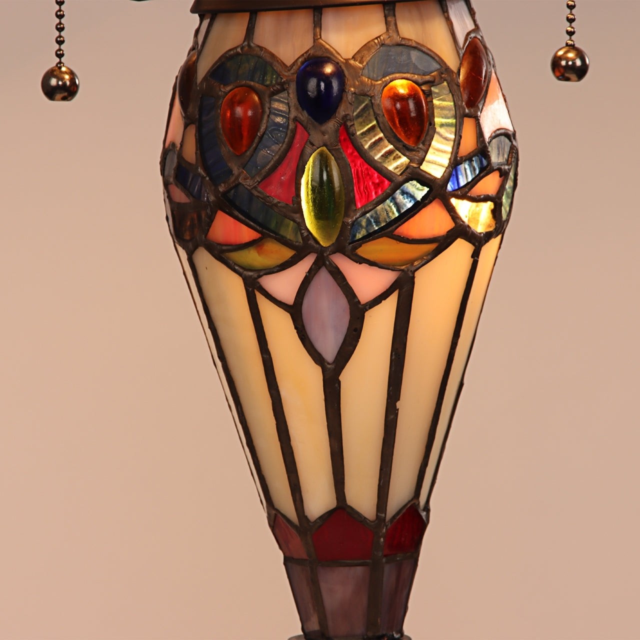 23.23" Antique Vintage Style Stained Glass Lit Base Table Lamp