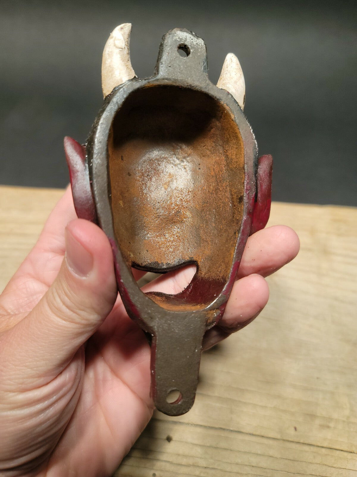 Antique Vintage Style Cast Iron folk art Devil Wall mount Bottle Opener