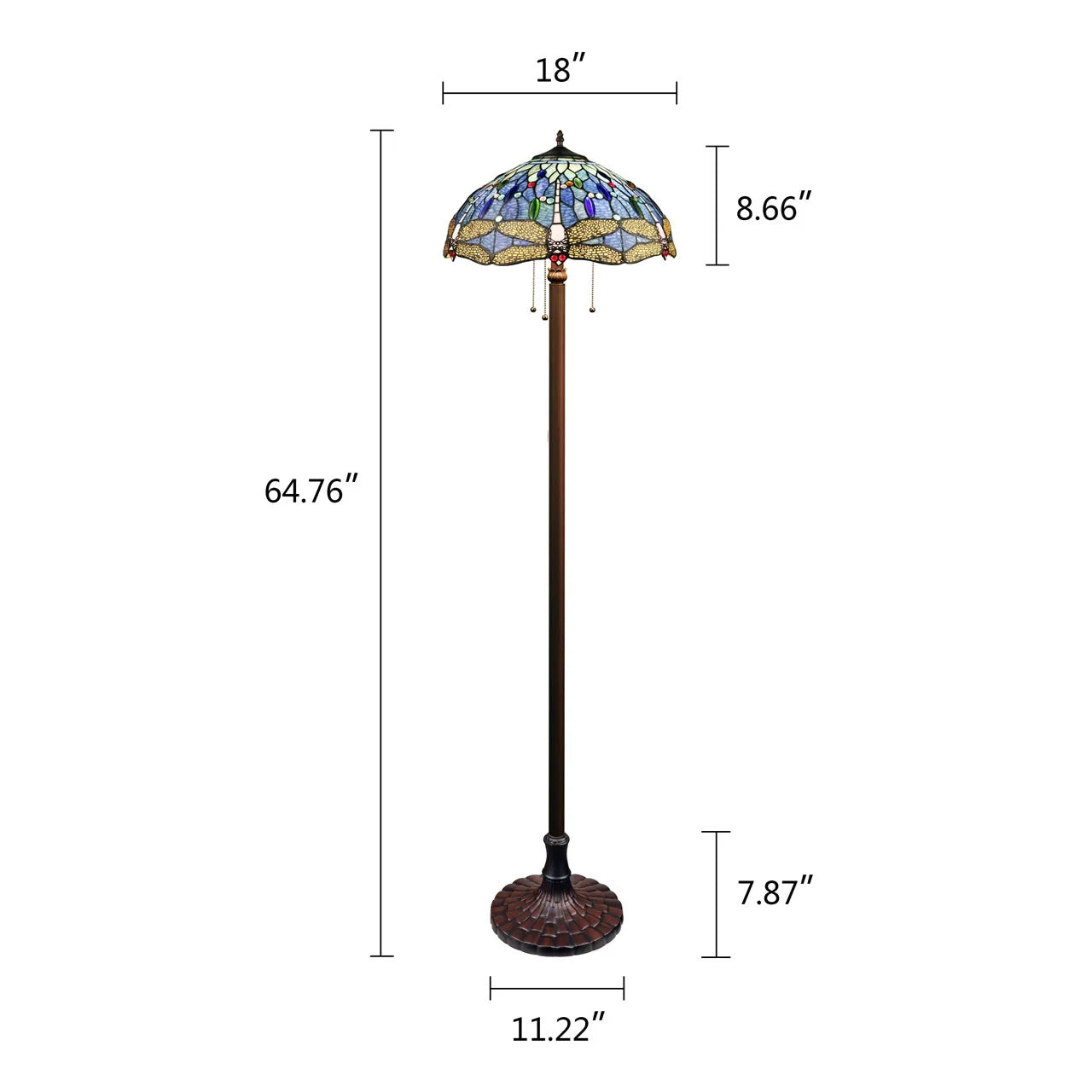 64.76" Antique Vintage Style Stained Glass Floor Lamp