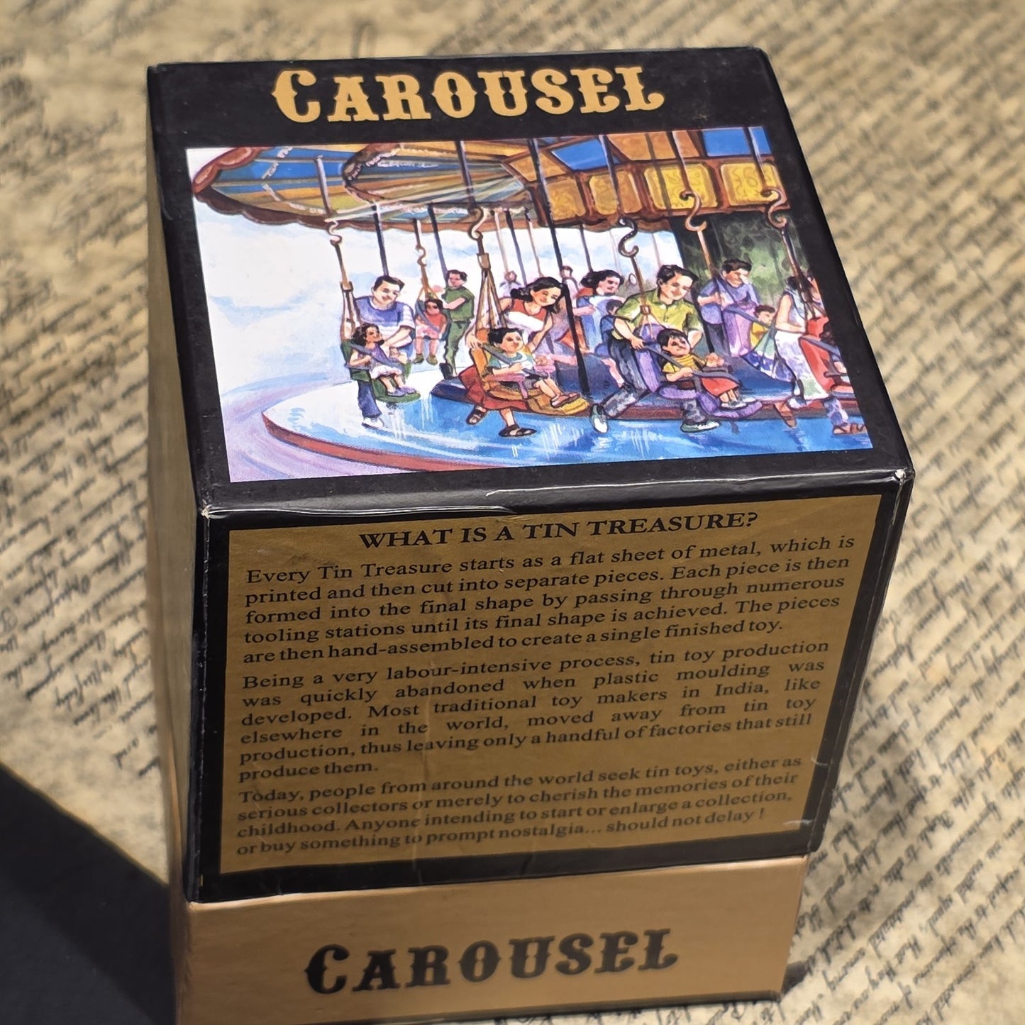 Vintage Style Tin Litho Carousel Swing Ride Wind-Up Amusement Park Toy