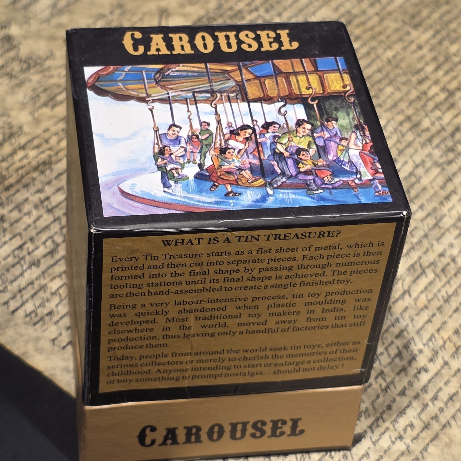 Vintage Style Tin Litho Carousel Swing Ride Wind-Up Amusement Park Toy