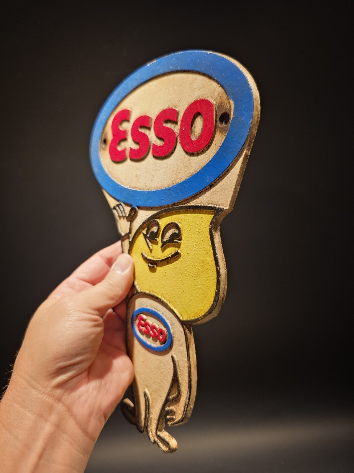 11" Vintage Style Gas Station Advertising Esso Oil Drop Cast Iron Sign