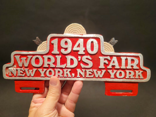 Vintage Antique Style 1940 World's Fair New York License Plate Frame Topper