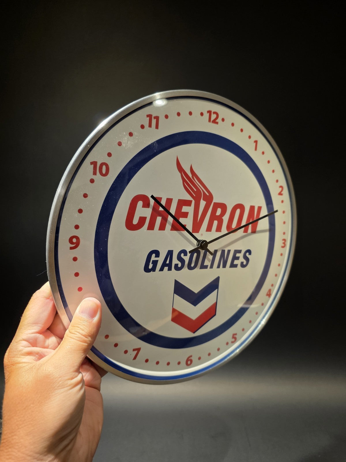 12" Antique Vintage Style Round Chevron Gasoline Oil Wall Clock Sign