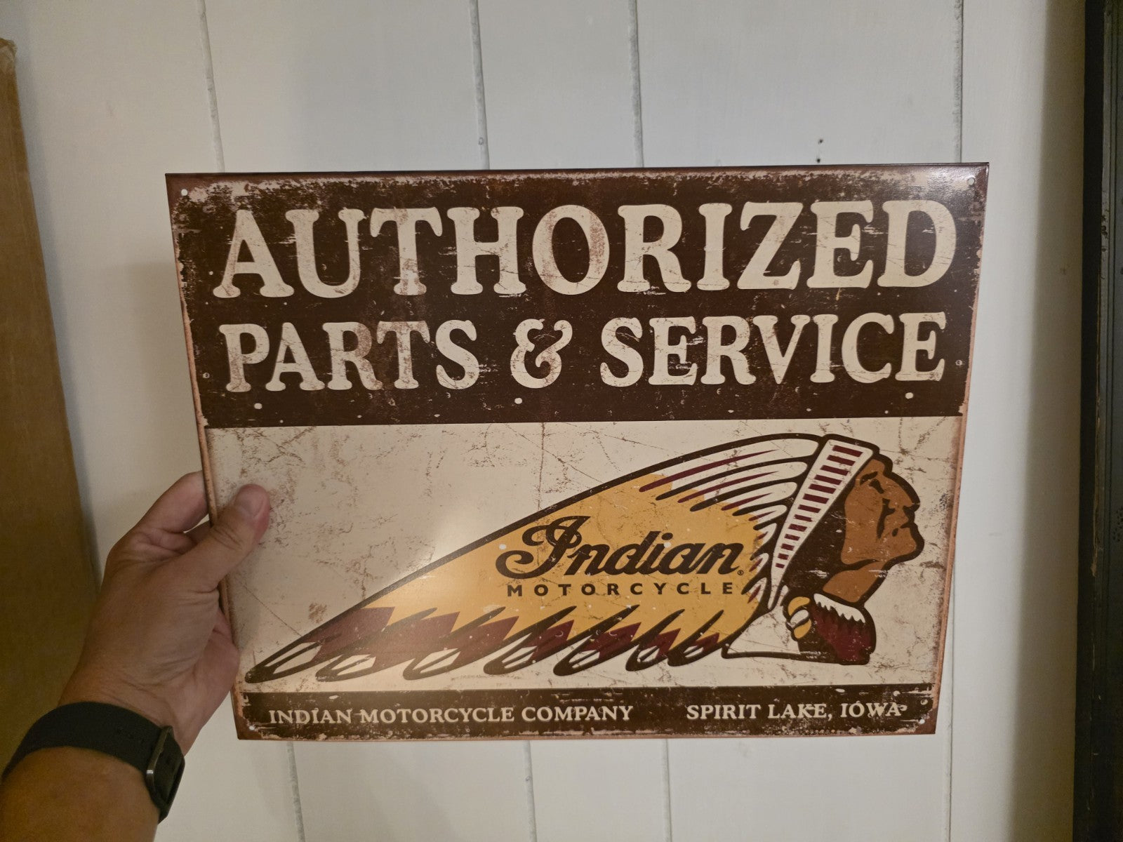 Metal Vintage Style Indian Motorcycle Sign White