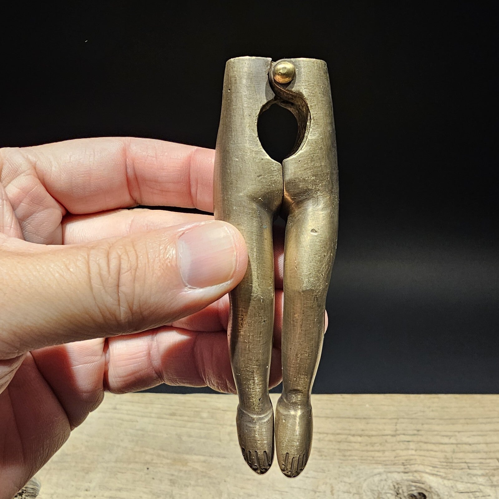 4" Antique Vintage Style Brass Risque Lady Legs Nut Cracker